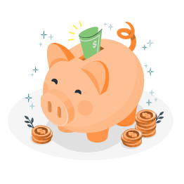 A piggy bank with money.